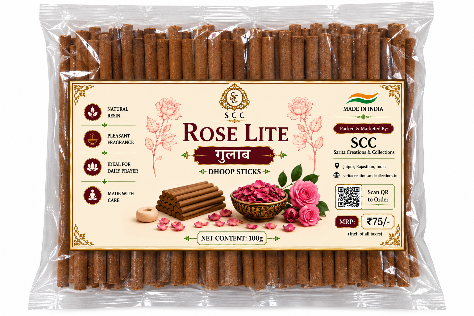 Rose | Premium Dhoop Sticks | 100 Gram Pack wholesale price India